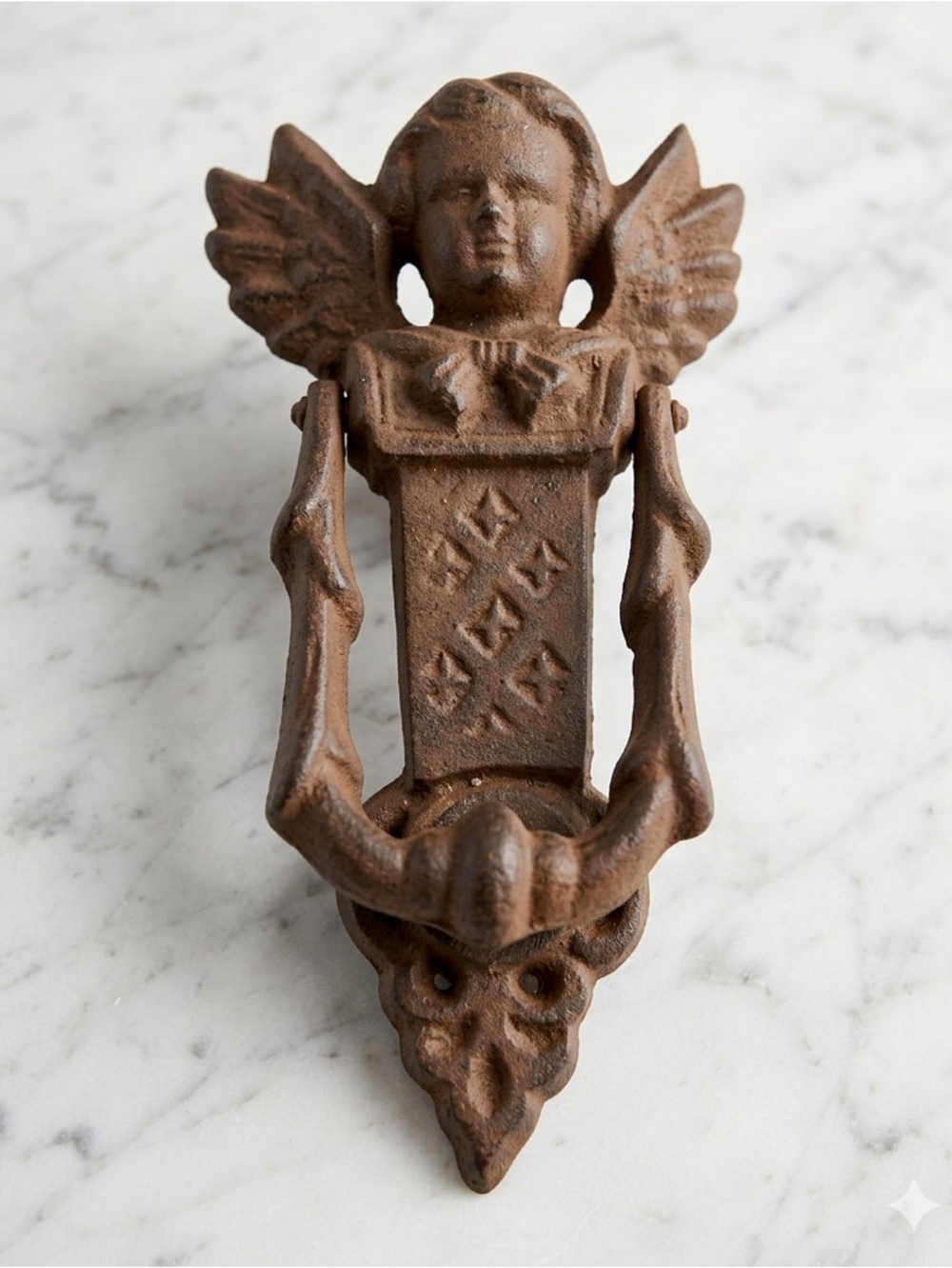 Vintage Angel Winged Cherub Cast Iron Door Knocker Rustic Home Decor